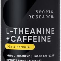 Sports Research L-Theanine Supplement with Caffeine & Coconut MCT Oil - Focused Energy, Alertness & Relaxation Without Drowsiness - 200mg L Theanine, 100mg Organic Caffeine - 60 Liquid Softgels