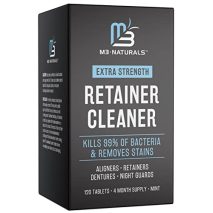 Retainer Cleanser Tablets Invisalign Cleaner, Removes Odors Discoloration Stains and Plaque 4 Month Supply Denture Cleansers Retainers Mouth Guards Denture Bath Mint by M3 Naturals