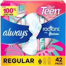 Always Radiant Teen Pads, Size 1, Regular, with Wings, Unscented, 42 Count