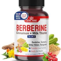 Ultra Herbs Premium Berberine with Cinnamon, Milk Thistle *USA Made & Test* Promotes Liver Function, Gut Health, Immunity (150 Count (Pack of 1))