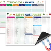 Baby’s First Foods Tracker Magnets Set of 2, 101 Foods Before 1 Checklist, Reusable Dry Erase Meal Planner & Daily Food Log for Fridge, Nutrition Poster for New Parents (10x14in)