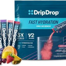 DripDrop Hydration Packets - Juicy Variety Pack - Single Serve Electrolytes Powder Drink Mix - Grape, Fruit Punch, Strawberry Lemonade, Cherry - Non-GMO, Gluten Free, Vegan - 32 Sticks