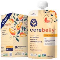 Cerebelly Organic Baby Food Pouches, Butternut Squash Rosemary with Chicken Bone Broth, 16 Nutrients, Protein & Healthy Fats, 4oz, 6 Pack